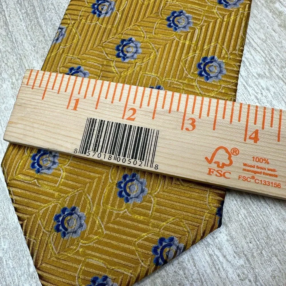 ERMENEGILDO Zegna Men's Gold & Blue Silk‎ Necktie Tie Made In Italy Squares